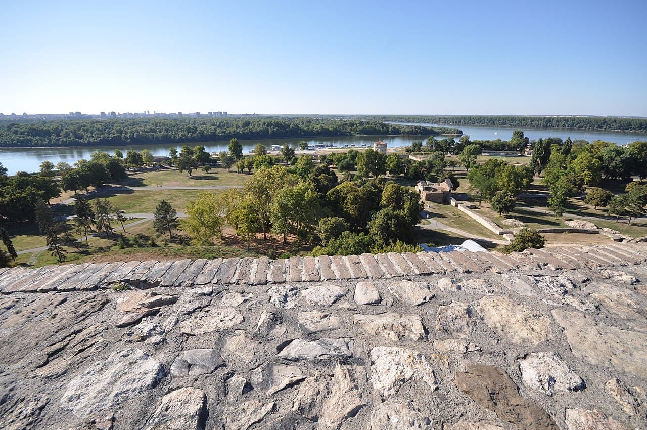 Belgrade Fortress (Kalemegdan) above the confluence of the Sava and Danube rivers