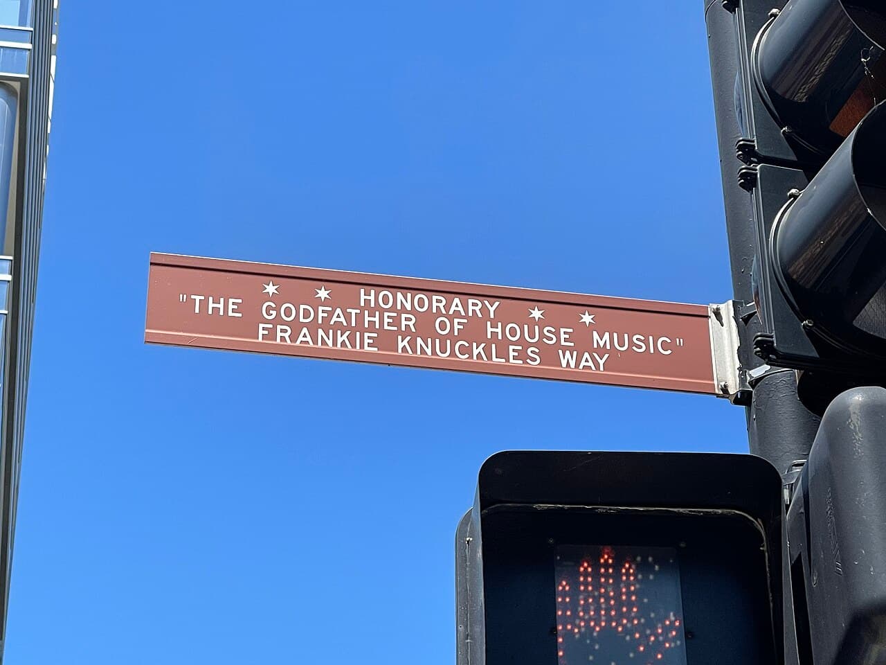 The honorary 'Frankie Knuckles Way' street sign in Chicago, for the Godfather of House