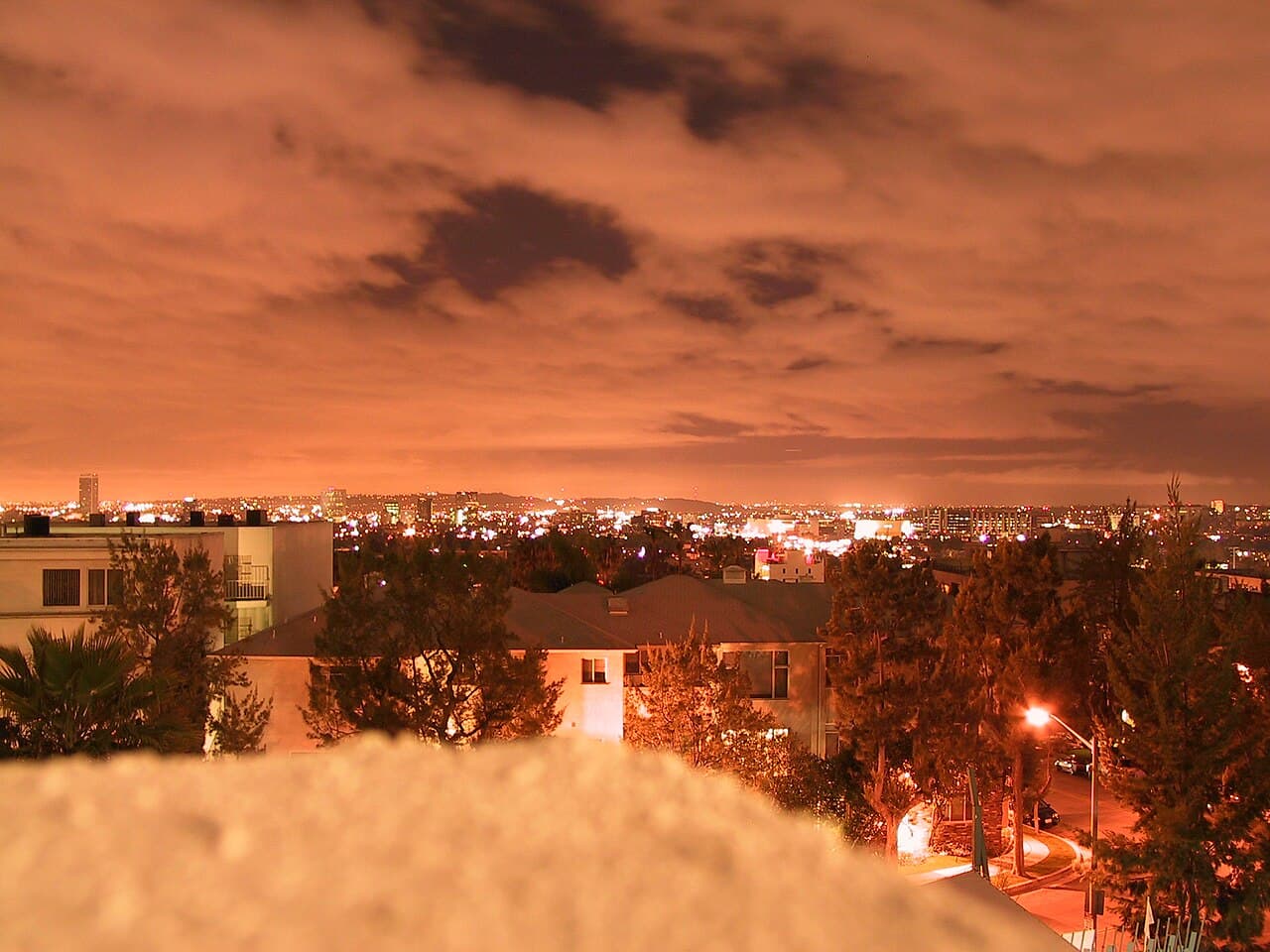 The Los Angeles skyline at night