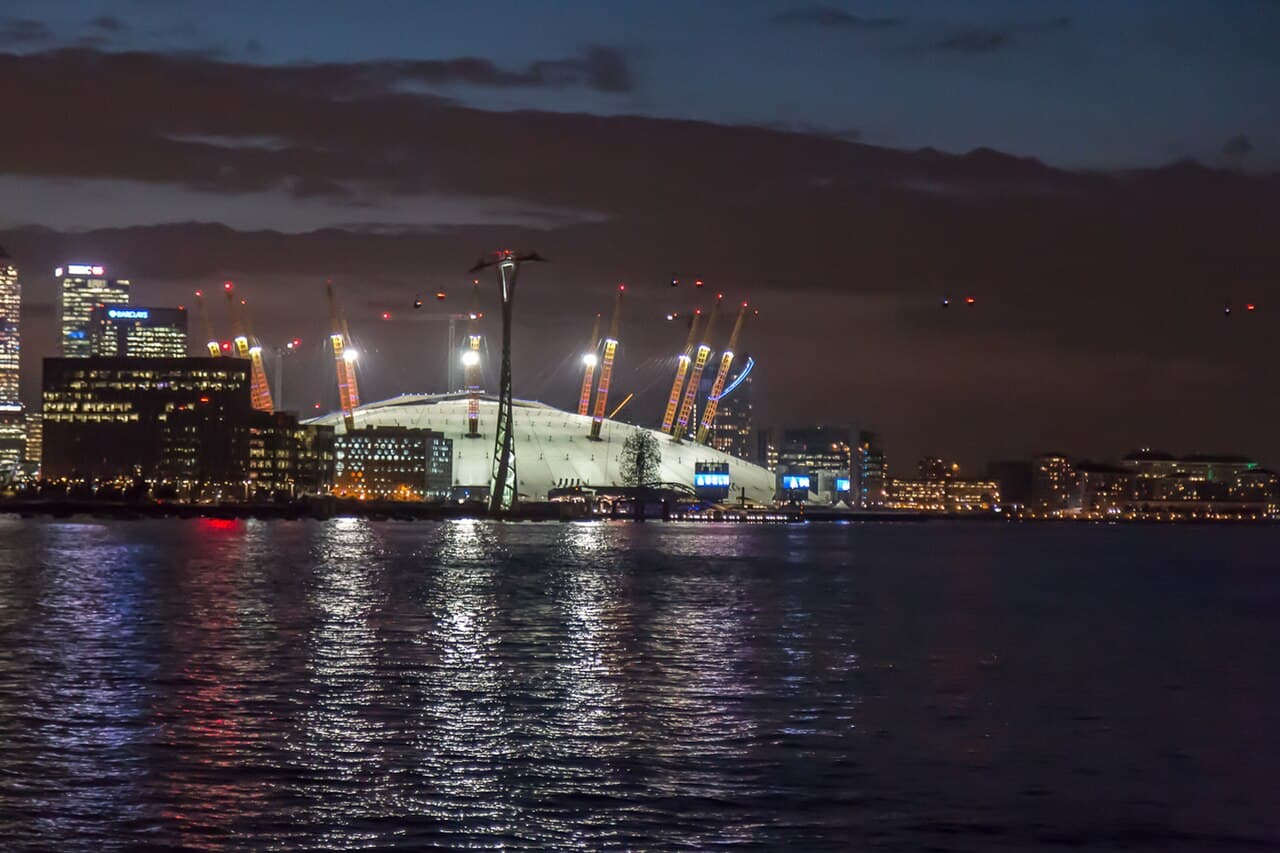 The O2 Arena on Greenwich Peninsula, London, beside the Thames — the same riverside district as Magazine London, home to the new Magazine Open-Air series