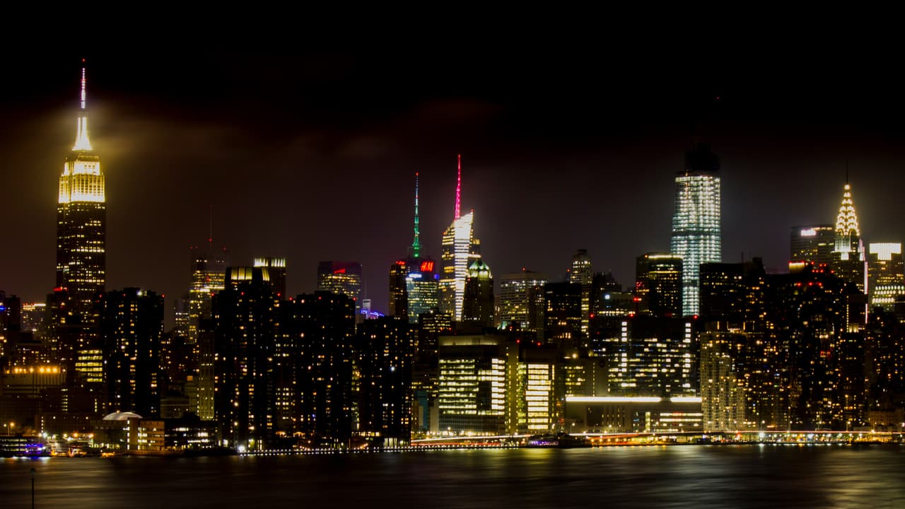 The New York City skyline seen from Brooklyn, home of the city's warehouse club scene