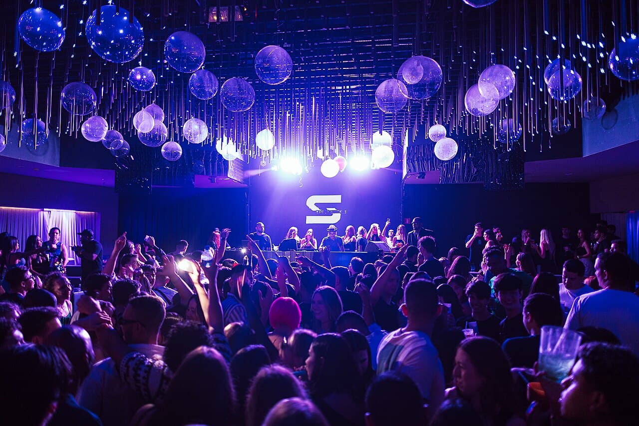 電子音楽イベントのダンスフロアに集まる観客 — ハウスのシーンはあらゆる大陸に存在する